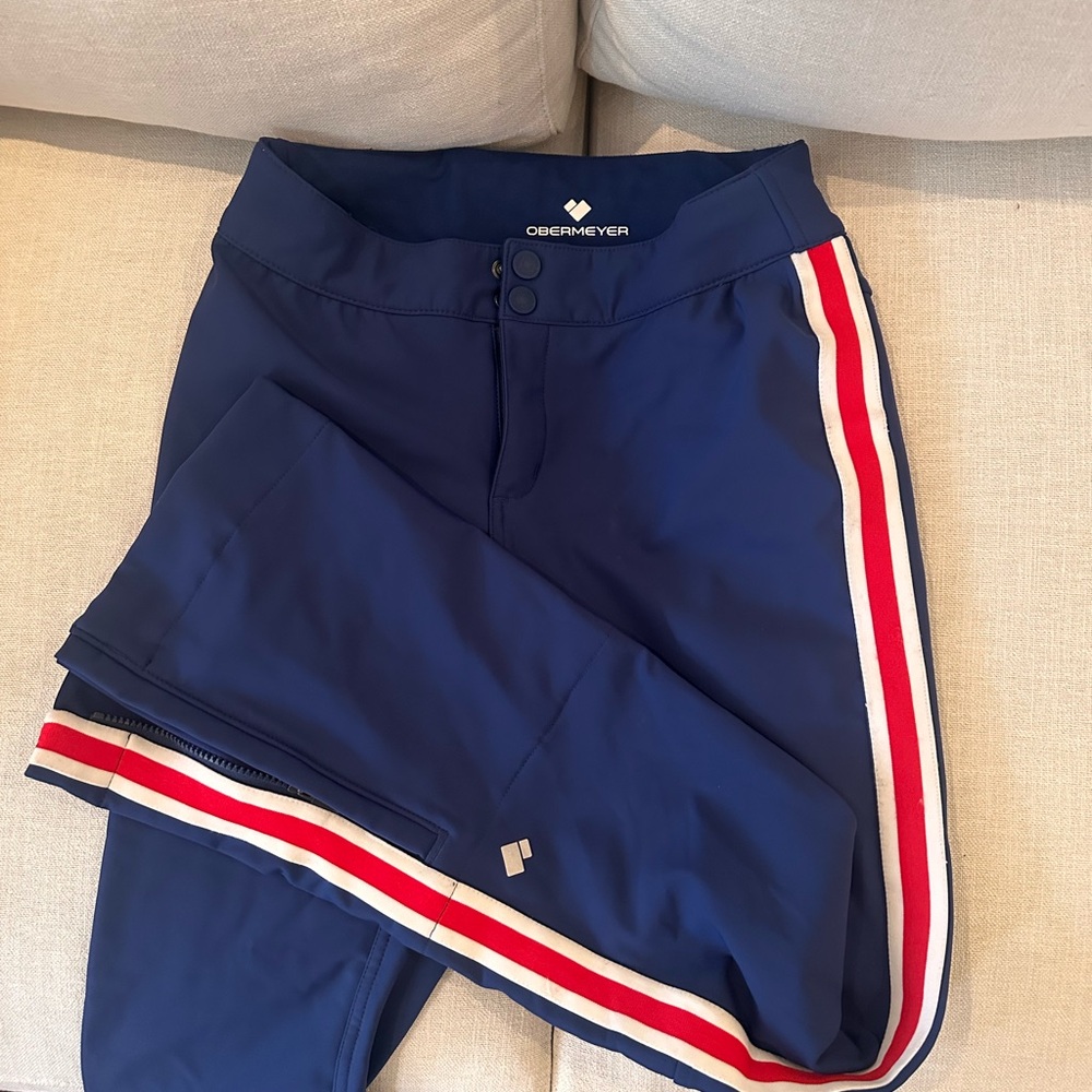 Obermeyer Bond Navy Ski Pants with Red and White Stripes